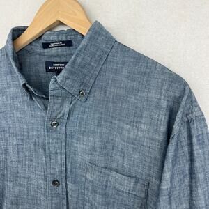 LANDS END Shirt Mens 17 33 Outfitters Chambray Long Sleeve Wash Cotton Blue